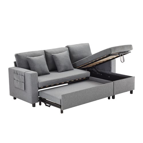 Canapé Convertible 219,5x142,5 Cm En Lin Gris Foncé