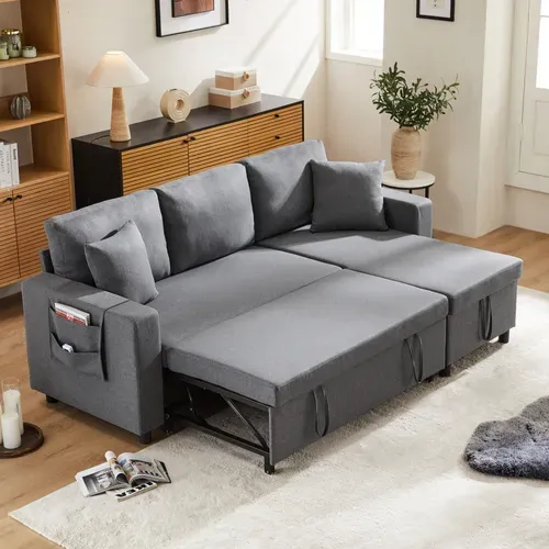 Canapé Convertible 219,5x142,5 Cm En Lin Gris Foncé