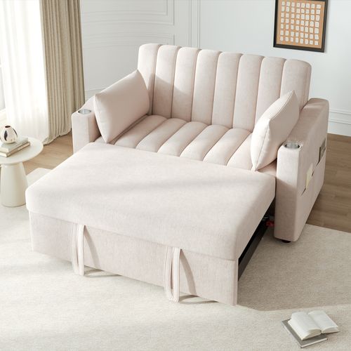 Canapé Convertible 136x162x84 Cm Multifonction En Coton-lin Beige