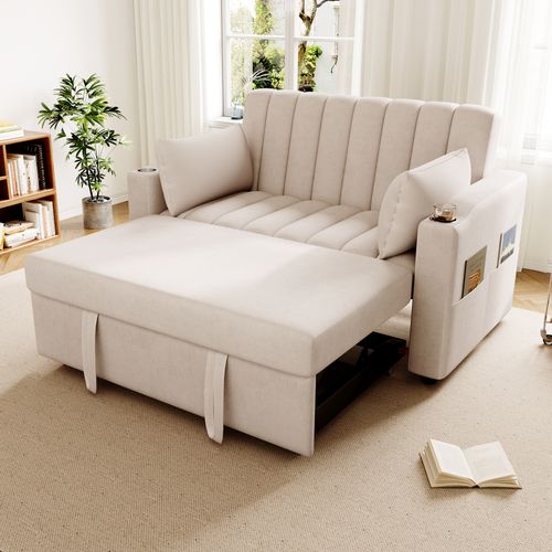 Canapé Convertible 136x162x84 Cm Multifonction En Coton-lin Beige