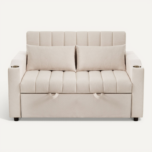 Canapé Convertible 136x162x84 Cm Multifonction En Coton-lin Beige