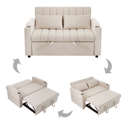 Canapé Convertible 136x162x84 Cm Multifonction En Coton-lin Beige