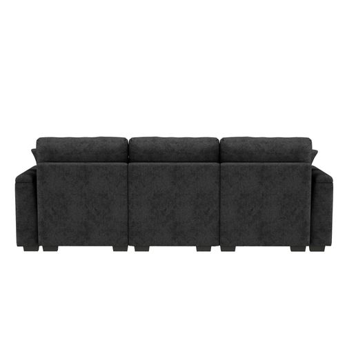 Canapé 3 Places 242x80x88 Cm En Chenille Gris, Dossiers Rabattables, Ports USB Et Porte-gobelet