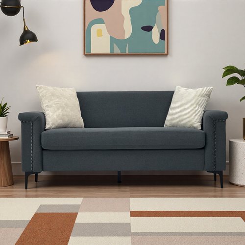Canapé 2 Places 172 Cm En Tissu Gris Foncé, Style Scandinave, Assise Mousse Et Ressorts