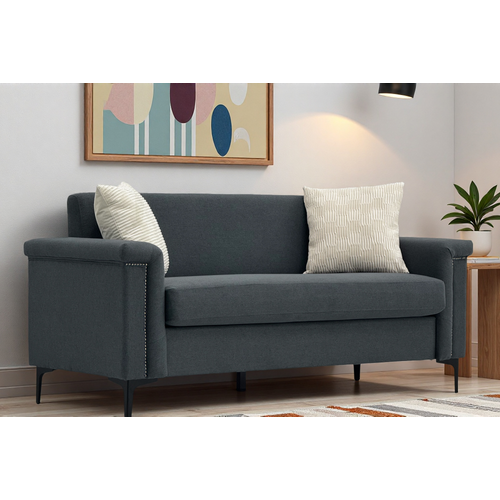 Canapé 2 Places 172 Cm En Tissu Gris Foncé, Style Scandinave, Assise Mousse Et Ressorts