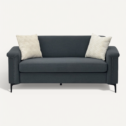 Canapé 2 Places 172 Cm En Tissu Gris Foncé, Style Scandinave, Assise Mousse Et Ressorts
