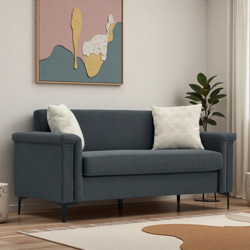 Canapé 2 Places 172 Cm En Tissu Gris Foncé, Style Scandinave, Assise Mousse Et Ressorts