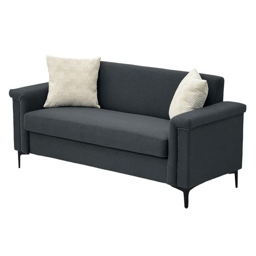 Canapé 2 Places 172 Cm En Tissu Gris Foncé, Style Scandinave, Assise Mousse Et Ressorts