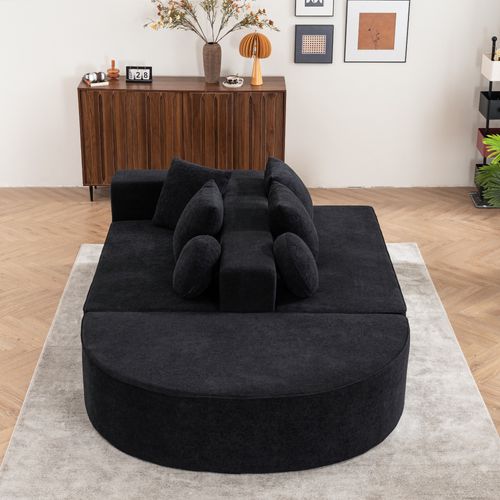 Canapé Compressé Transformable En Sofa 2 Places En Chenille Noire,mousse Intégrale,prêt à L'emploi