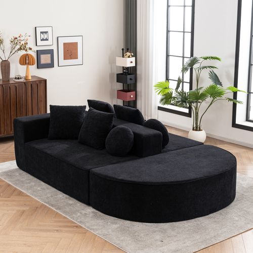 Canapé Compressé Transformable En Sofa 2 Places En Chenille Noire,mousse Intégrale,prêt à L'emploi