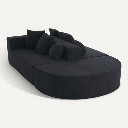 Canapé Compressé Transformable En Sofa 2 Places En Chenille Noire,mousse Intégrale,prêt à L'emploi