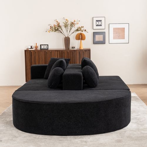 Canapé Compressé Transformable En Sofa 2 Places En Chenille Noire,mousse Intégrale,prêt à L'emploi