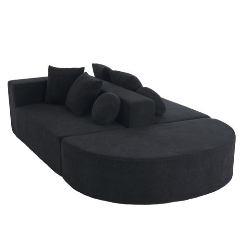 Canapé Compressé Transformable En Sofa 2 Places En Chenille Noire,mousse Intégrale,prêt à L'emploi
