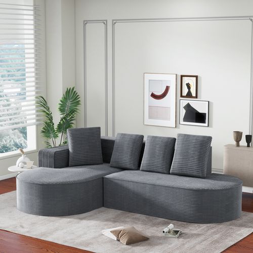 Canapé D'angle 241 Cm En Velours Côtelé Gris