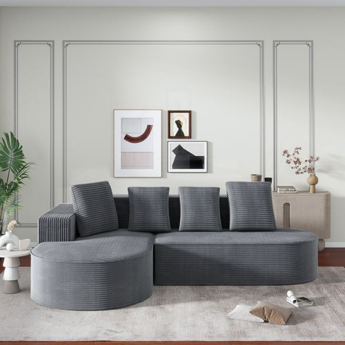 Canapé D'angle 241 Cm En Velours Côtelé Gris