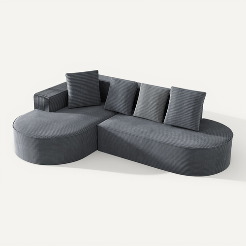 Canapé D'angle 241 Cm En Velours Côtelé Gris