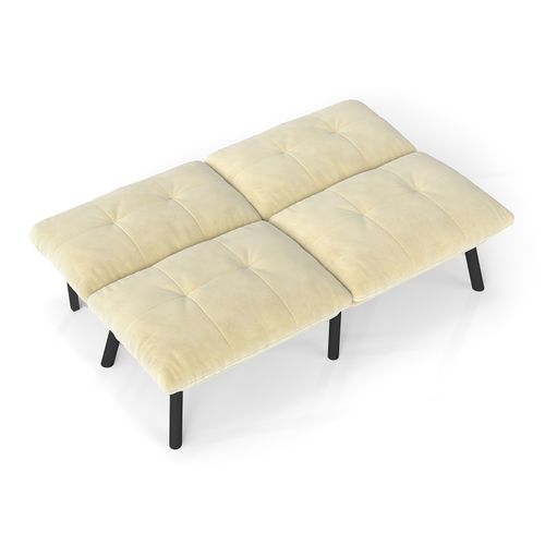 Canapé Modulable 2 Places En Velours Crème, Fonction Couchage Idéale Pour Petits Espaces