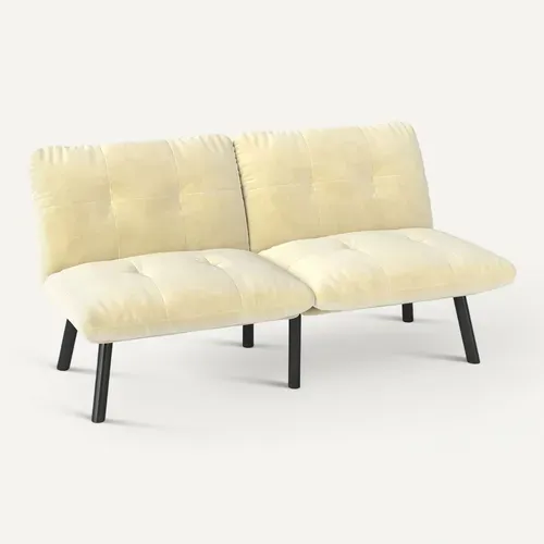 Canapé Modulable 2 Places En Velours Crème, Fonction Couchage Idéale Pour Petits Espaces