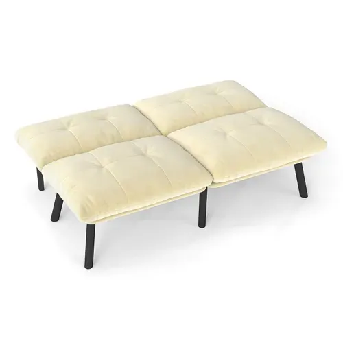 Canapé Modulable 2 Places En Velours Crème, Fonction Couchage Idéale Pour Petits Espaces