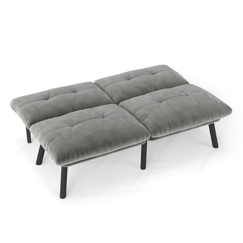 Canapé Adulte Pliant 2 Places En Velours Gris Avec Structure Métal Et Mousse, Gain De Place