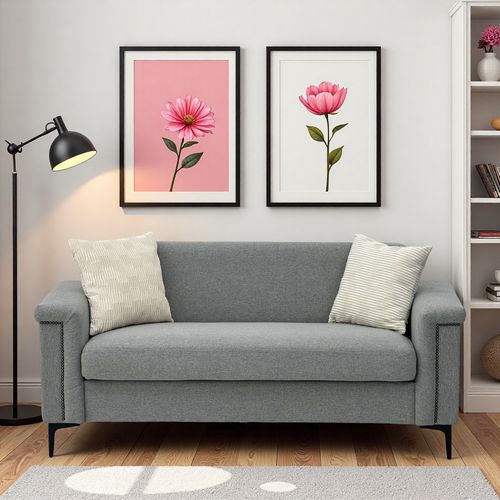 Canapé Scandinave 3 Places En Tissu Gris Clair, Assise Profonde 136 Cm, Pieds Métal Noirs