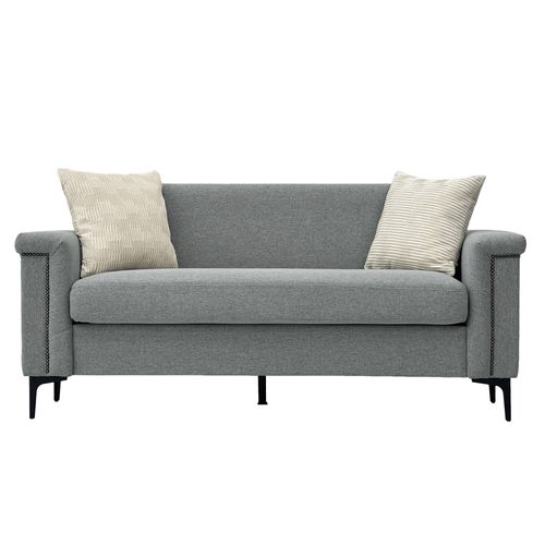 Canapé Scandinave 3 Places En Tissu Gris Clair, Assise Profonde 136 Cm, Pieds Métal Noirs