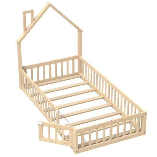 Lit Simple 90x200 Cm Avec Structure En Pin Et Mdf Style Cheminée