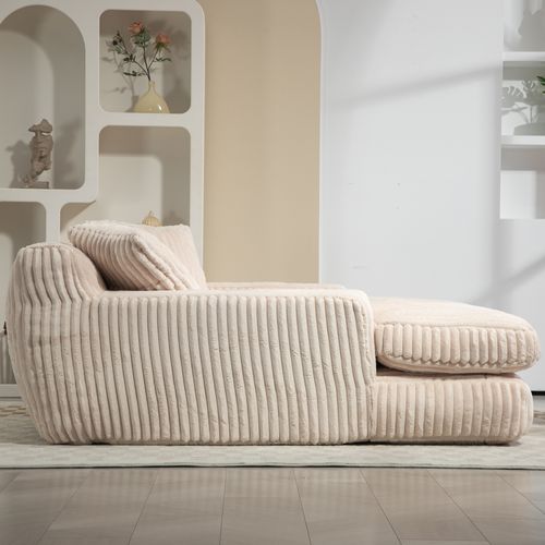 Fauteuil relax 125 × 155 × 63 cm en velours côtelé beige  Sans Montage