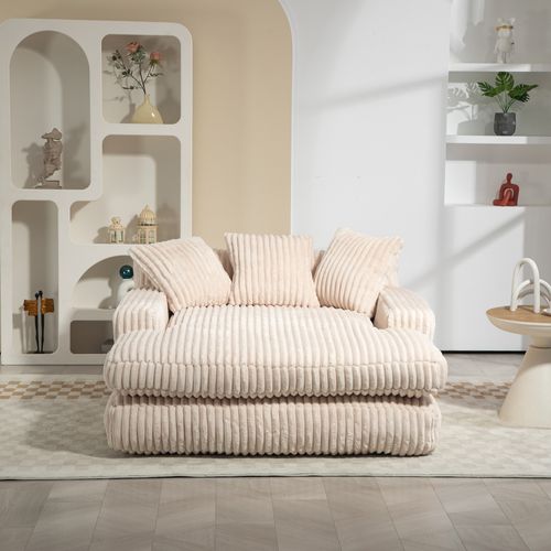 Fauteuil relax 125 × 155 × 63 cm en velours côtelé beige  Sans Montage