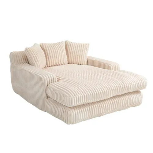 Fauteuil relax 125 × 155 × 63 cm en velours côtelé beige  Sans Montage