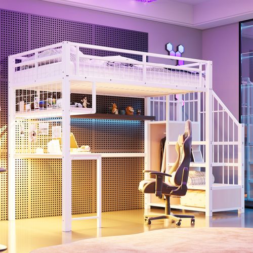 Lit Mezzanine 90x200 Cm Avec Structure En Métal Blanc