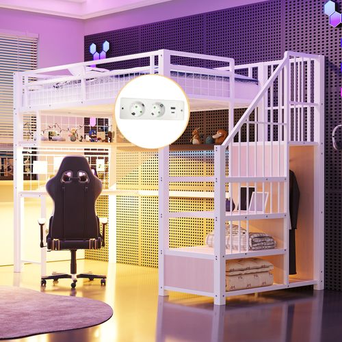 Lit Mezzanine 90x200 Cm Avec Structure En Métal Blanc