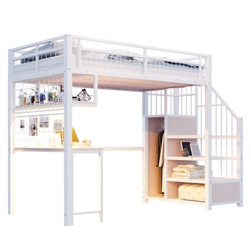Lit Mezzanine 90x200 Cm Avec Structure En Métal Blanc