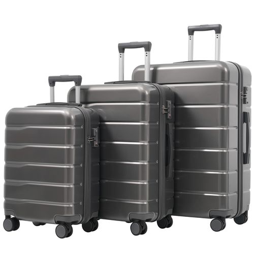 Set 3 Valises 20/24/28 Pouces Abs+pc Gris Antique, Coque Solide, Roulettes 360° Doubles