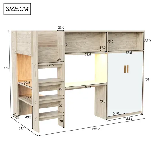 Lit Mezzanine 90x200 Cm Avec Bureau Intégré Tête De Lit Avec Rangements