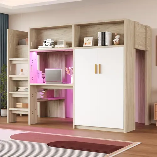 Lit Mezzanine 90x200 Cm Avec Bureau Intégré Tête De Lit Avec Rangements