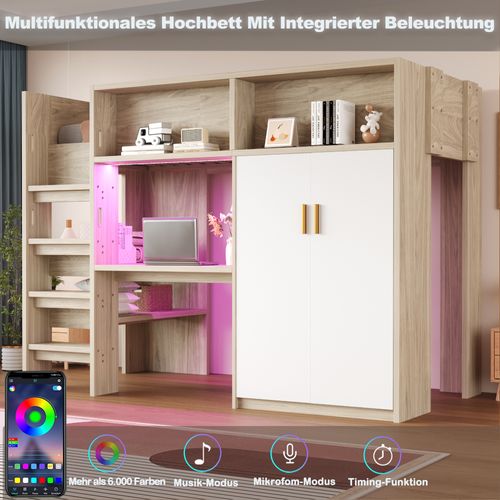 Lit Mezzanine 90x200 Cm Avec Bureau Intégré Tête De Lit Avec Rangements