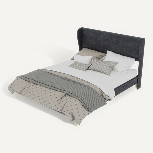 Lit Rembourré 160x200 Cm Avec Structure Sans Coffre En Tissu Gris
