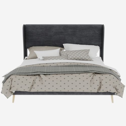 Lit Rembourré 160x200 Cm Avec Structure Sans Coffre En Tissu Gris