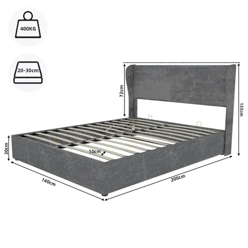 Lit Rembourré 140x200 Cm Avec Structure Avec Coffre De Rangement En Gris
