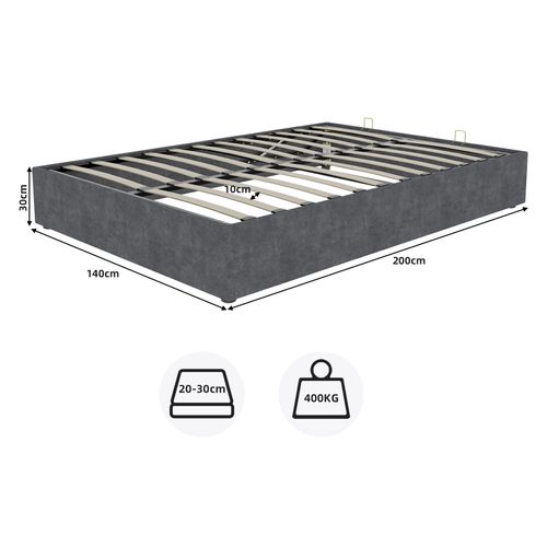 Lit Double 140x200 Cm Avec Structure En Métal Et Tissu En Velours Gris