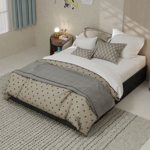 Lit Double 140x200 Cm Avec Structure En Métal Et Tissu En Velours Gris