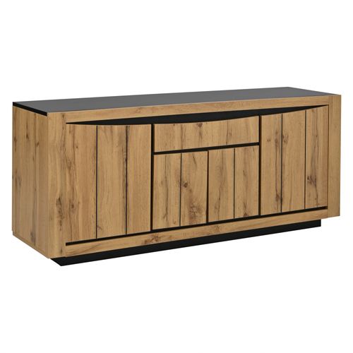 Buffet 140 Cm Avec 4 Portes Et 1 Tiroir En Mdf, Bois Et Noir