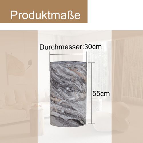 Bout de canapé Ronde 30 Cm Avec Plateau En Mdf Effet Marbre Gris