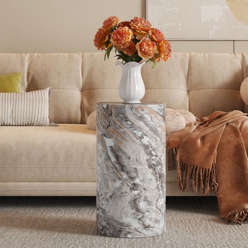 Bout de canapé Ronde 30 Cm Avec Plateau En Mdf Effet Marbre Gris