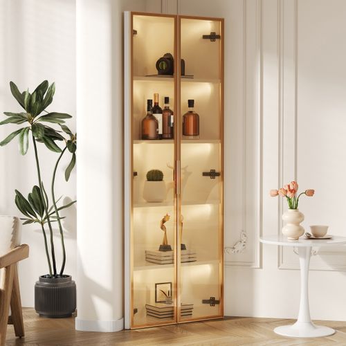 Vitrine D’angle 62 X 35 X 160 Cm Avec éclairage LED Intégré, Blanche