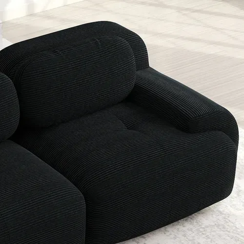 Canapé D'angle Modulaire Noir En Tissu Côtelé Pour Salon