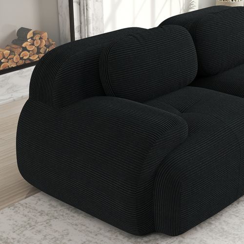 Canapé D'angle Modulaire Noir En Tissu Côtelé Pour Salon