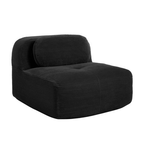 Canapé D'angle Modulaire Noir En Tissu Côtelé Pour Salon
