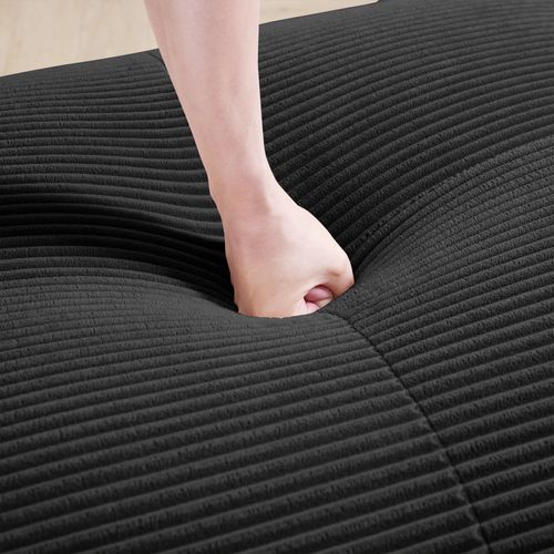 Canapé D'angle Modulaire Noir En Tissu Côtelé Pour Salon